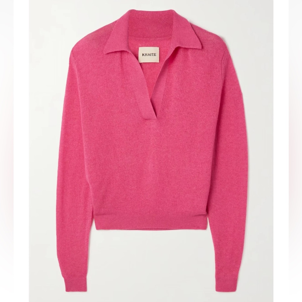 KHAITE Jo Cashmere Blend Long Sleeve Pink V-Neck Sweater Small Flaw
